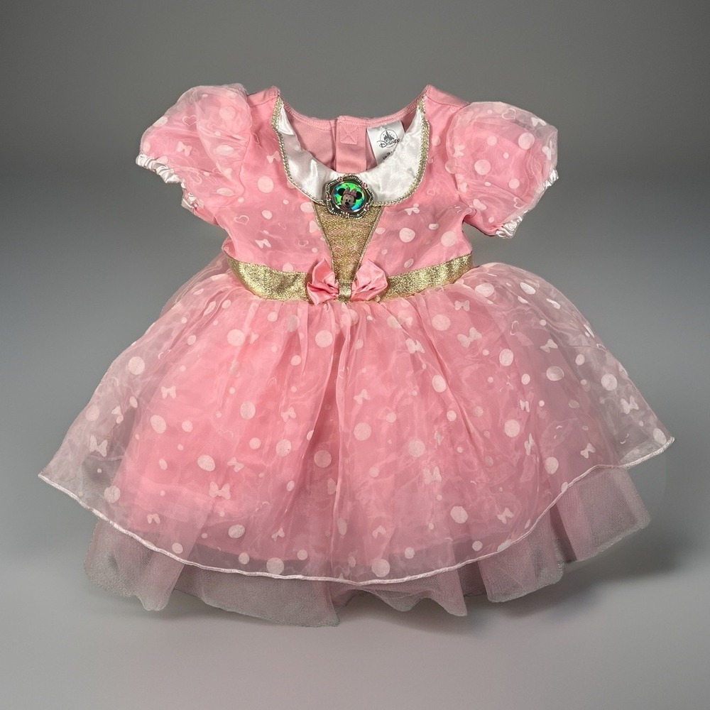 Disney Minnie Mouse Costume Dress Toddler Girls 18-24M Pink Polka Dot Bow Cameo